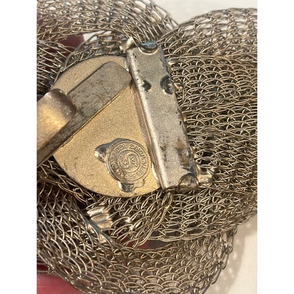 Vintage Mesh Braided Belt With Blue Stone Accent & Floral Buckle